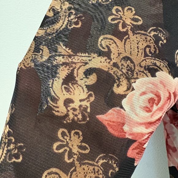 Mesh Overlay Y2K Top Medium Whimsigoth Roses Romantic Feminine Semi Sheer Bloom - Picture 5 of 13